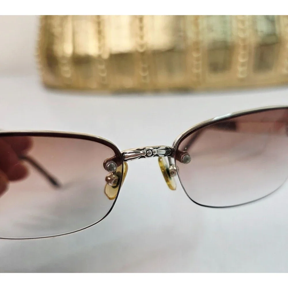 BRIGHTON Juanita Rimless Sunglasses Silver Filigree Scroll Arms Brown Gradient